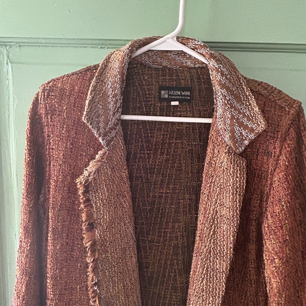 Arlene Wohl Vintage Handmade Woven Buttonfront Jacket sz Large Lagenlook Artsy - Picture 3 of 13
